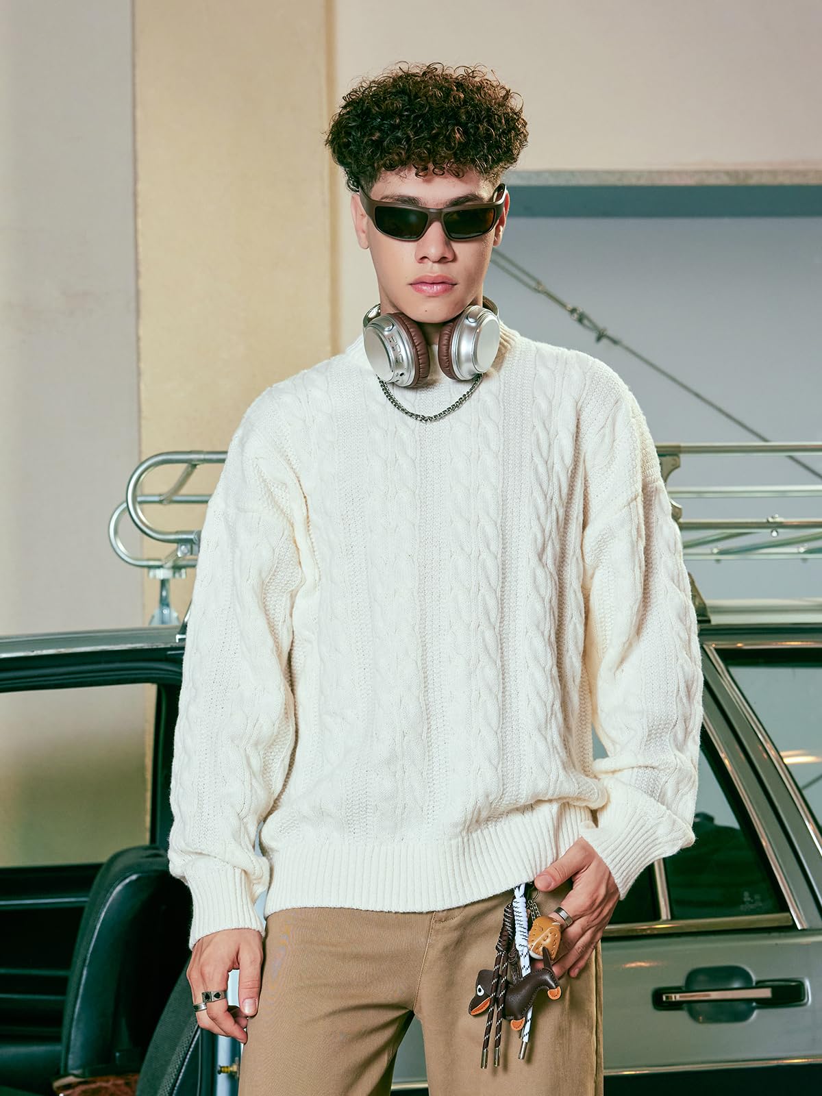 Mens Oversized Sweater Unisex Long Sleeve Cable Knit Sweaters