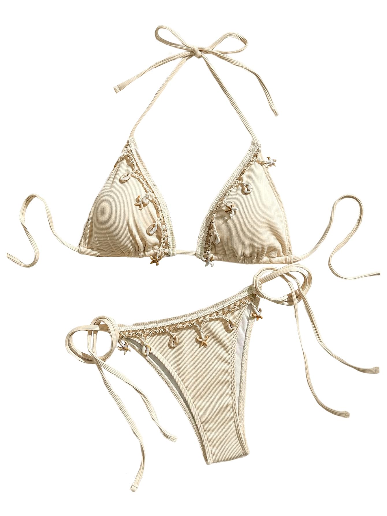 Women's 2 Piece Sexy Halter Triangle Bikinis Seashell Tie