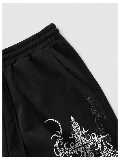 Men's Graphic Cross Print Flare Sweatpants Y2k Casual Pants