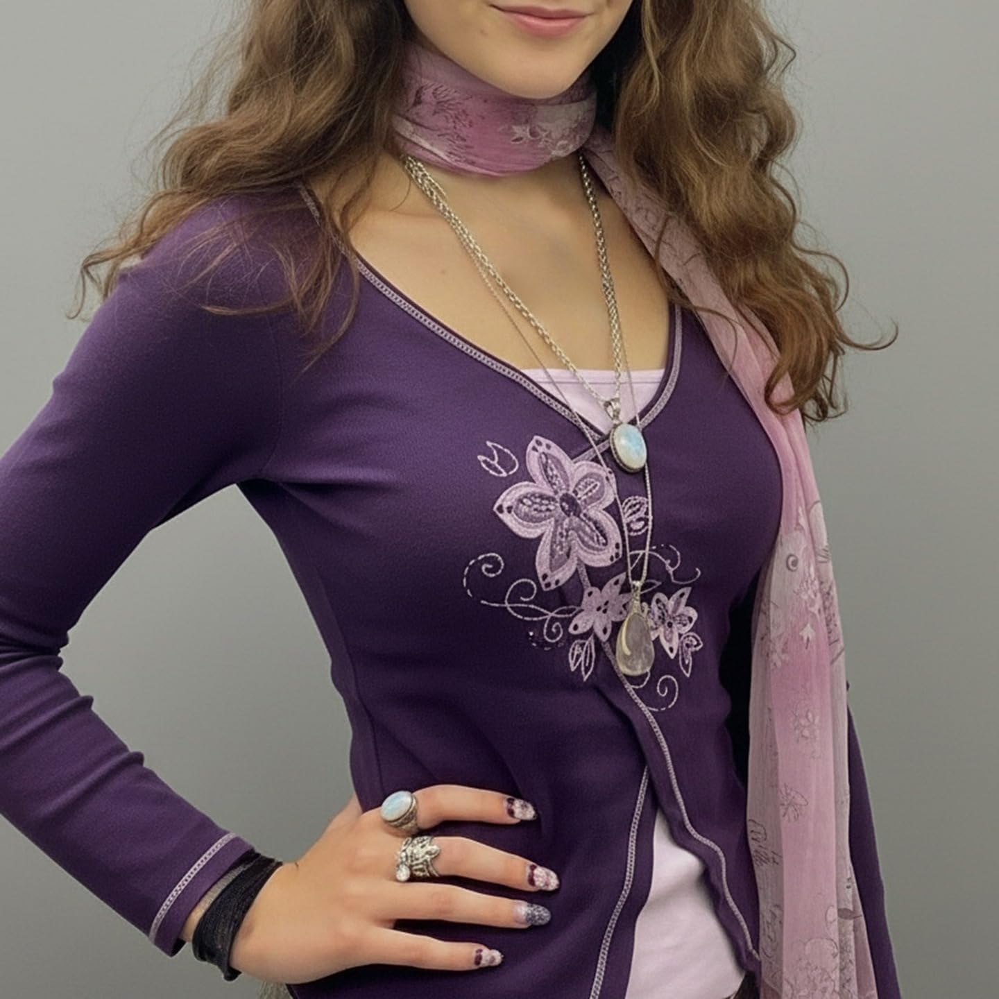 Y2k V Neck Floral Tops Women Fairy Grunge Vintage Long Sleeve Top 2000s Emo Graphic Cute Teen Girls Clothe