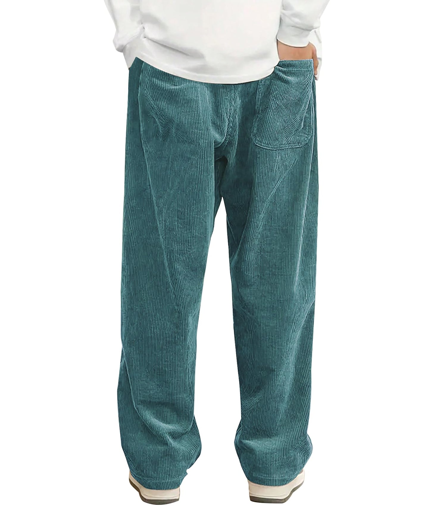 Mens Corduroy Casual Pants Fashion Loose Fit Wide Leg Pants Straight Sweatpants Elastic Waist Drawstring