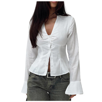 Women Slim Fit Button Down Striped Shirt