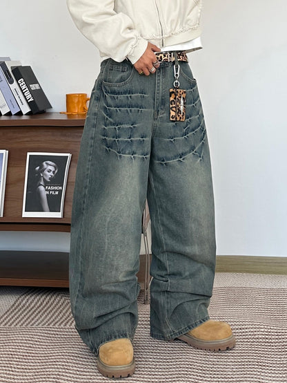 Mens Streetwear Hip Hop Baggy Wide Leg jeans