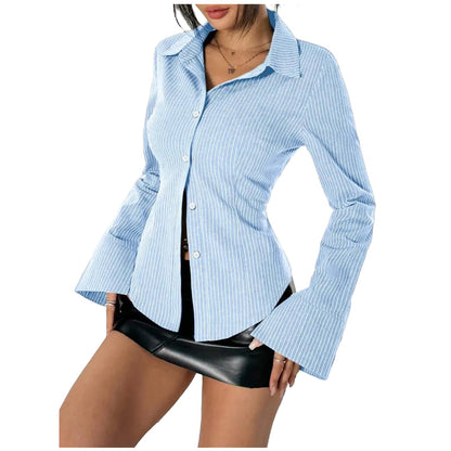 Women Slim Fit Button Down Striped Shirt