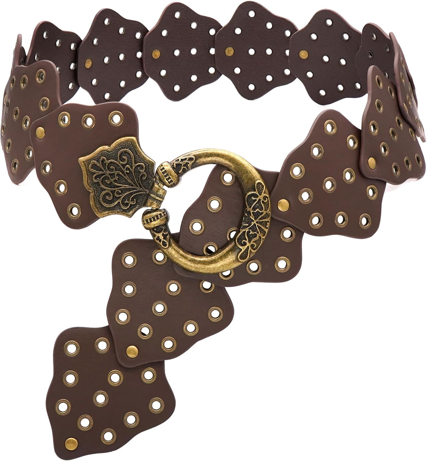 Wide Disc Belt for Women Vintage Hollow Boho Leather Belt Western Chunky Waist Belt Cowboy Metal Buckle Concho Belts