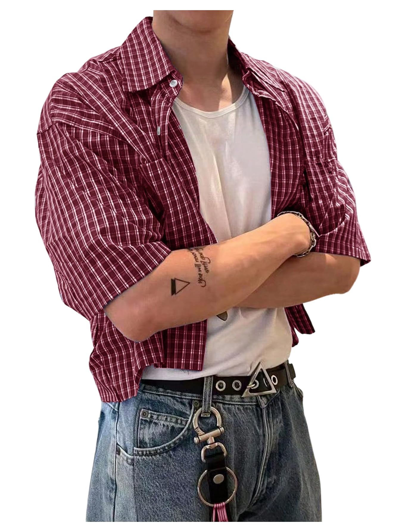 Men's Gingham Cropped Button Down Shirts