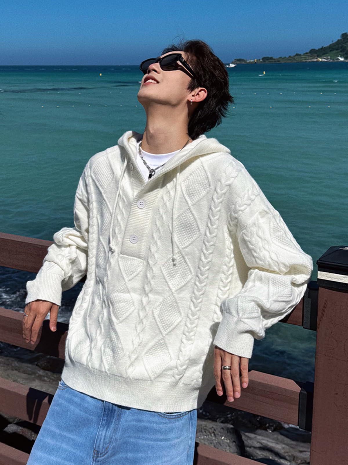 Mens Oversized Sweater Unisex Long Sleeve Cable Knit Sweaters