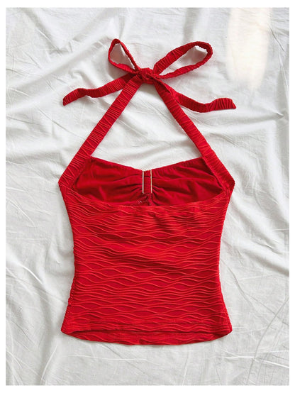 Women's V Neck Halter Tops Open Back