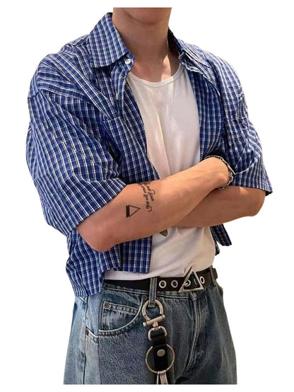 Men's Gingham Cropped Button Down Shirts