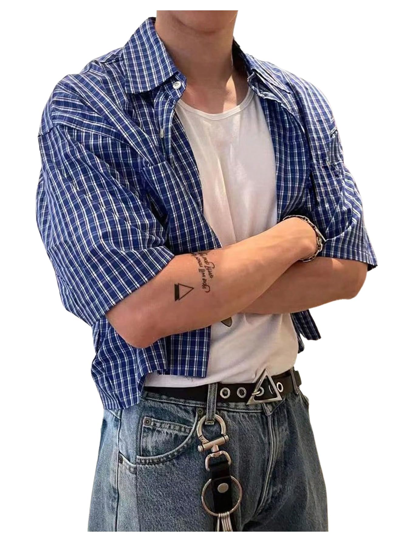 Men's Gingham Cropped Button Down Shirts