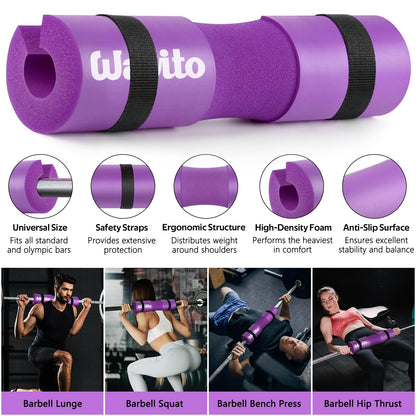 WALITO 7Pcs Barbell Pad Set for Hip Thrust - Squat Pad,Gym Accessories for Women with Bar Bad,Bench Press, with Gym Ankle Straps,Resistance Bands for Working Out,Lifting Strap,Carry Bag