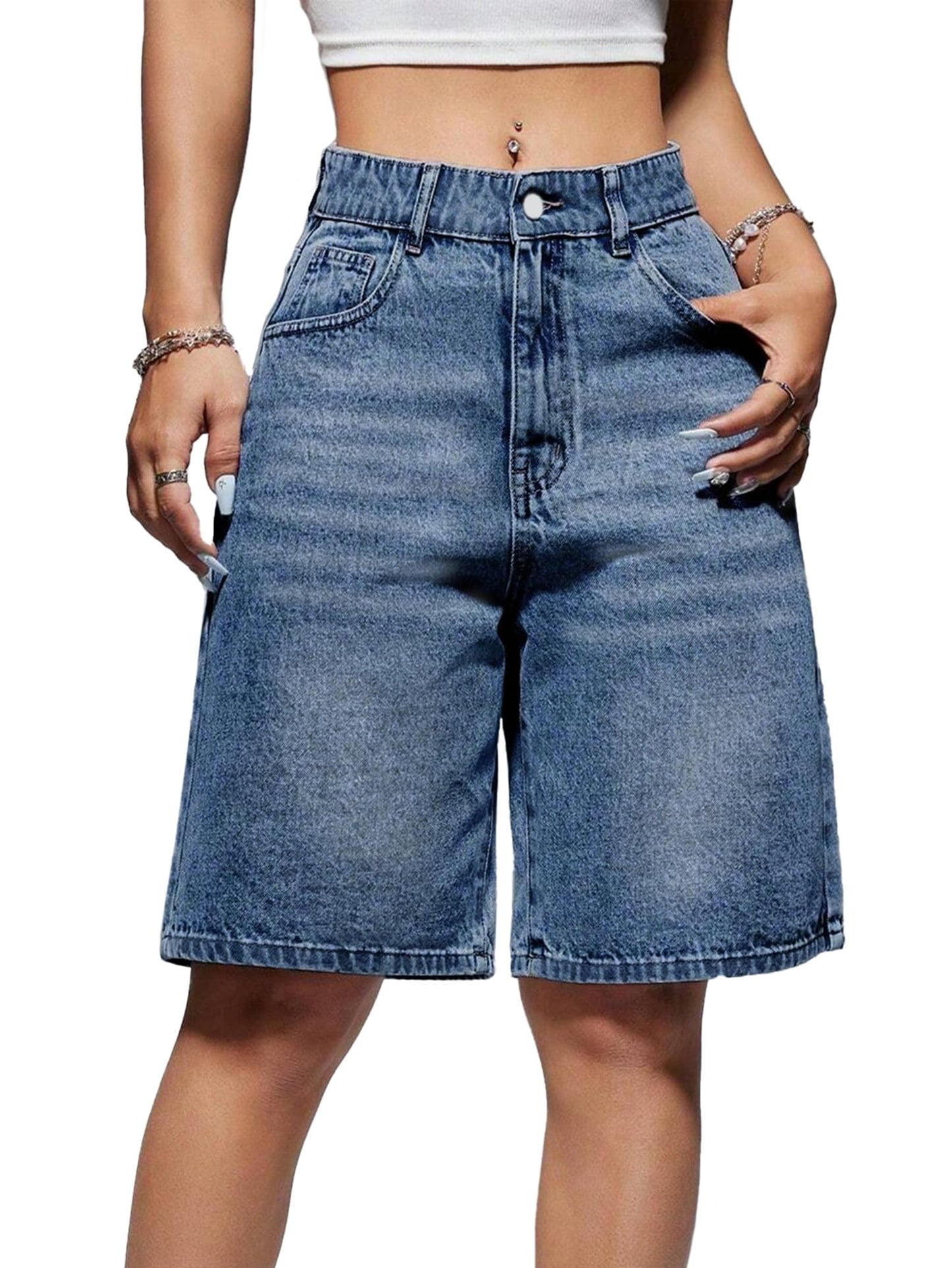 Women Baggy Jeans Jorts Outfits Mid-Low Waisted Denim