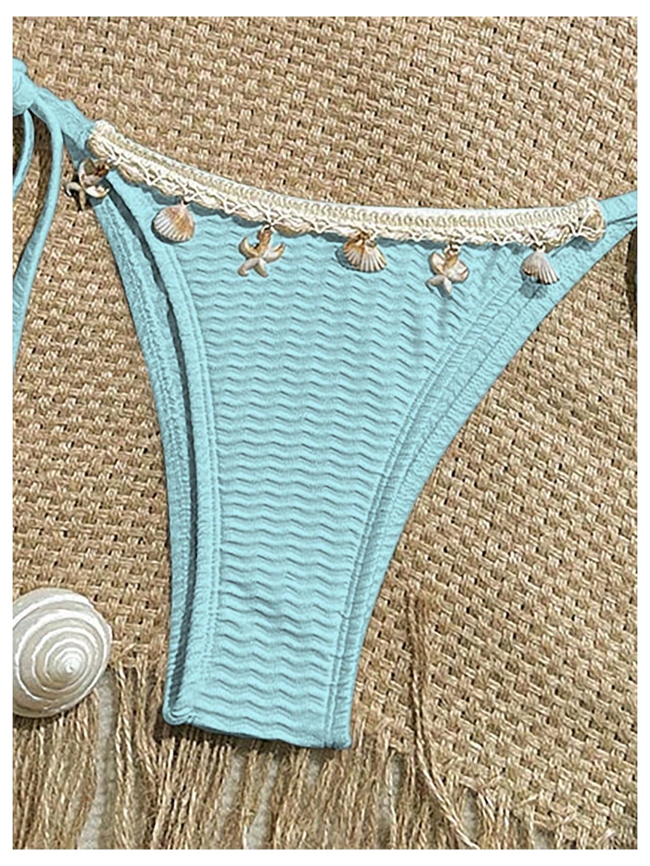 Women's 2 Piece Sexy Halter Triangle Bikinis Seashell Tie