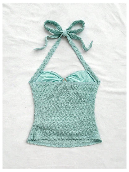 Women's V Neck Halter Tops Open Back