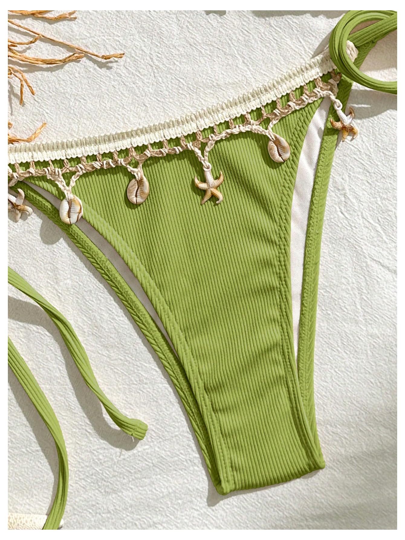 Women's 2 Piece Sexy Halter Triangle Bikinis Seashell Tie