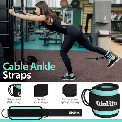 WALITO 7Pcs Barbell Pad Set for Hip Thrust - Squat Pad,Gym Accessories for Women with Bar Bad,Bench Press, with Gym Ankle Straps,Resistance Bands for Working Out,Lifting Strap,Carry Bag