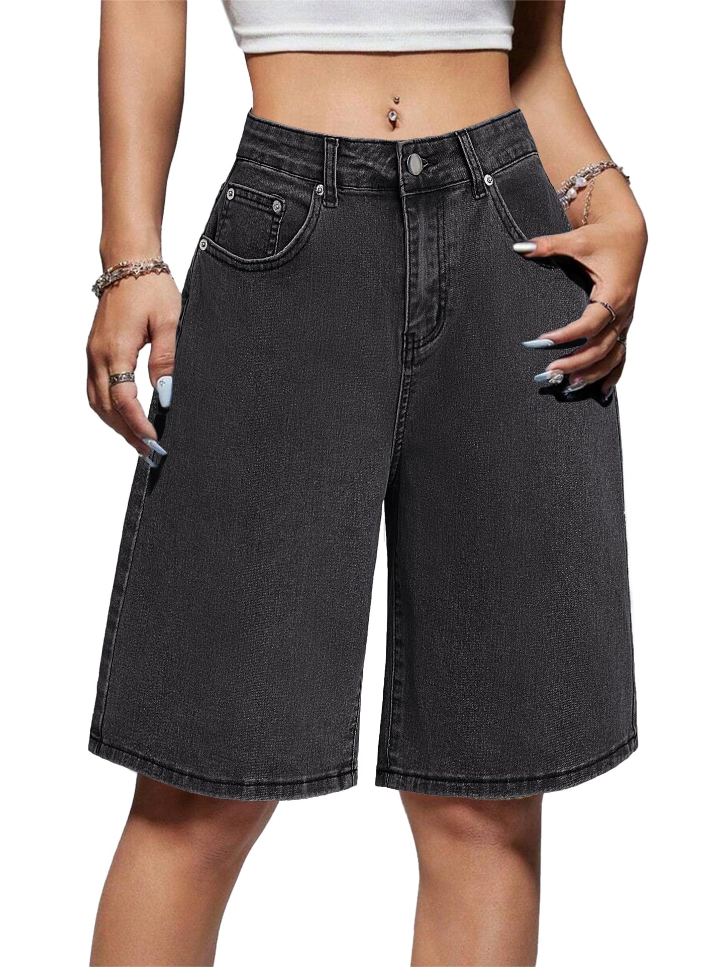 Women Baggy Jeans Jorts Outfits Mid-Low Waisted Denim