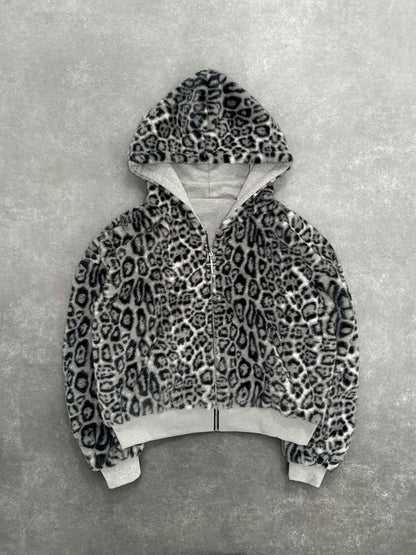CUTEGAL Zip Up Hoodie Oversized Leopard Print Jacket Reversible Streetwear Fall Grunge Hoodies Streetwear