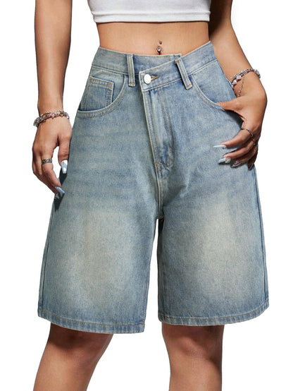 Women Baggy Jeans Jorts Outfits Mid-Low Waisted Denim