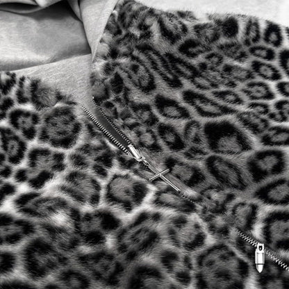 CUTEGAL Zip Up Hoodie Oversized Leopard Print Jacket Reversible Streetwear Fall Grunge Hoodies Streetwear
