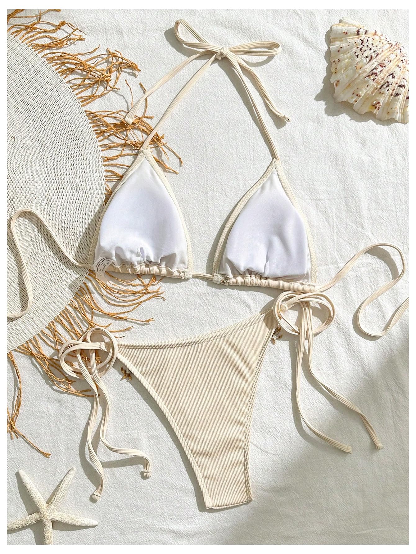 Women's 2 Piece Sexy Halter Triangle Bikinis Seashell Tie