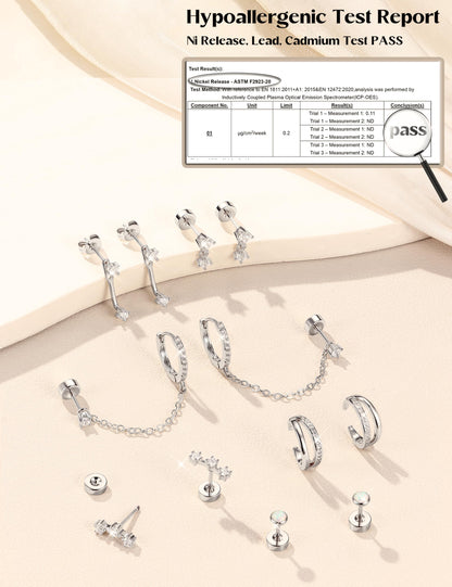 6 Pairs Silver Earrings Stacks for Women