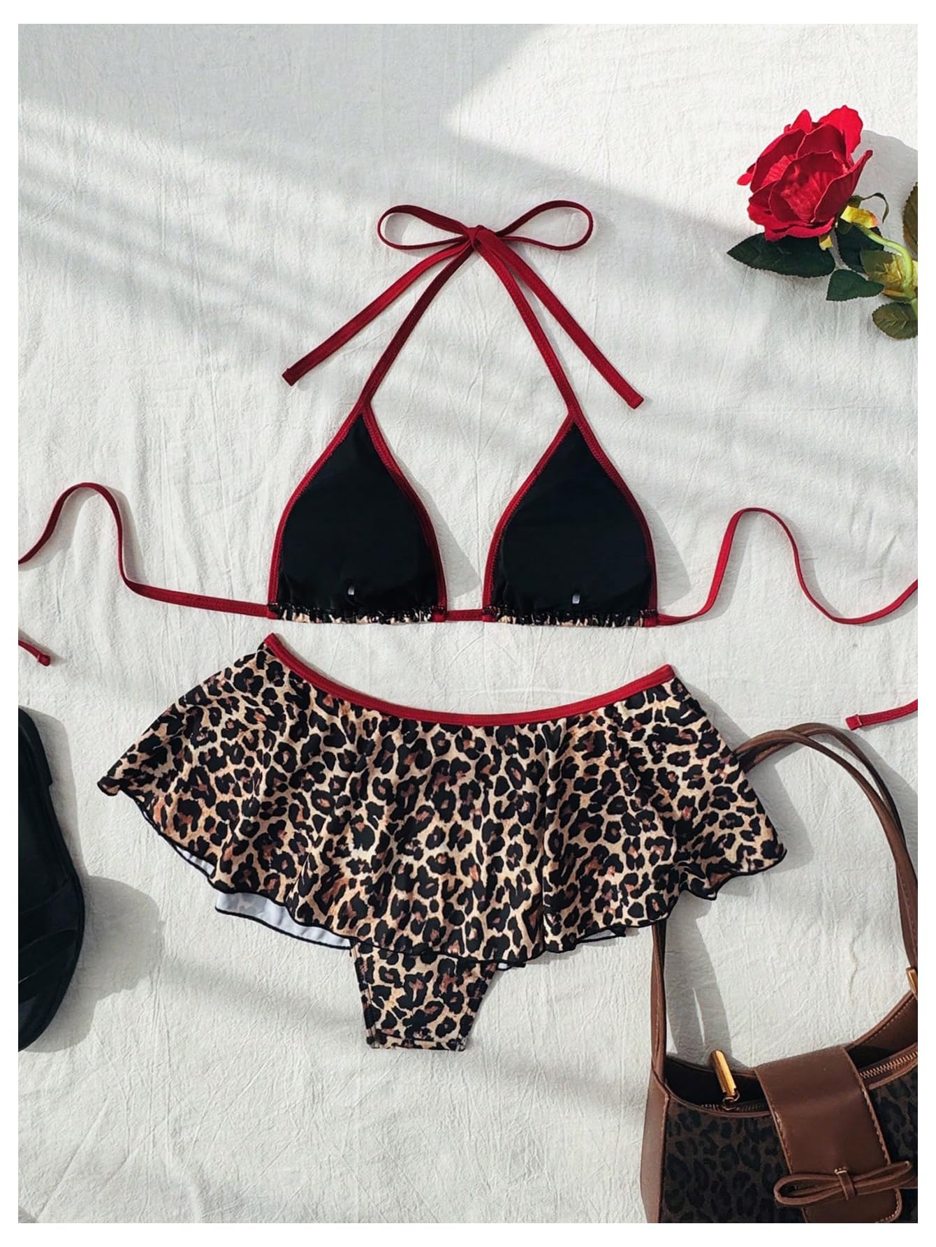 Women's 2 Piece Leopard Ruffle Bikini Sets Triangle Halter