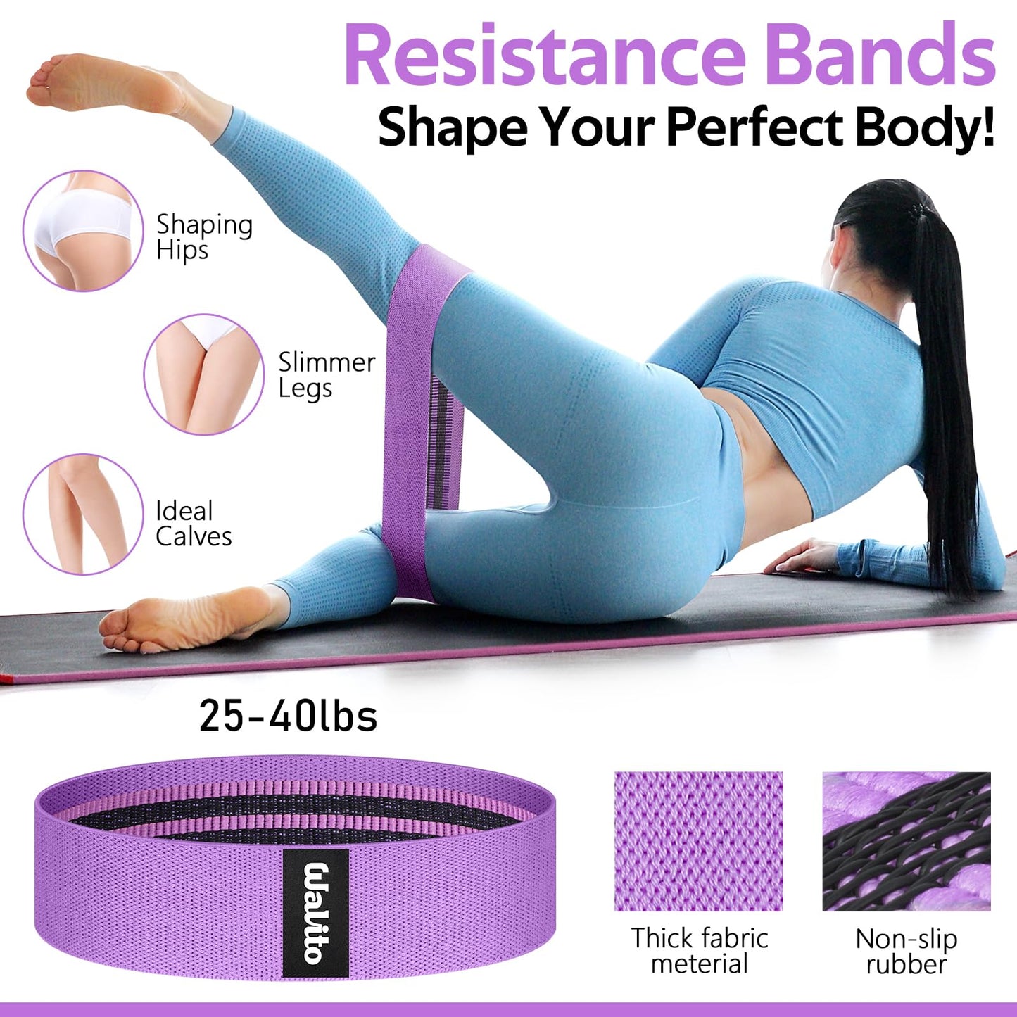 WALITO 7Pcs Barbell Pad Set for Hip Thrust - Squat Pad,Gym Accessories for Women with Bar Bad,Bench Press, with Gym Ankle Straps,Resistance Bands for Working Out,Lifting Strap,Carry Bag