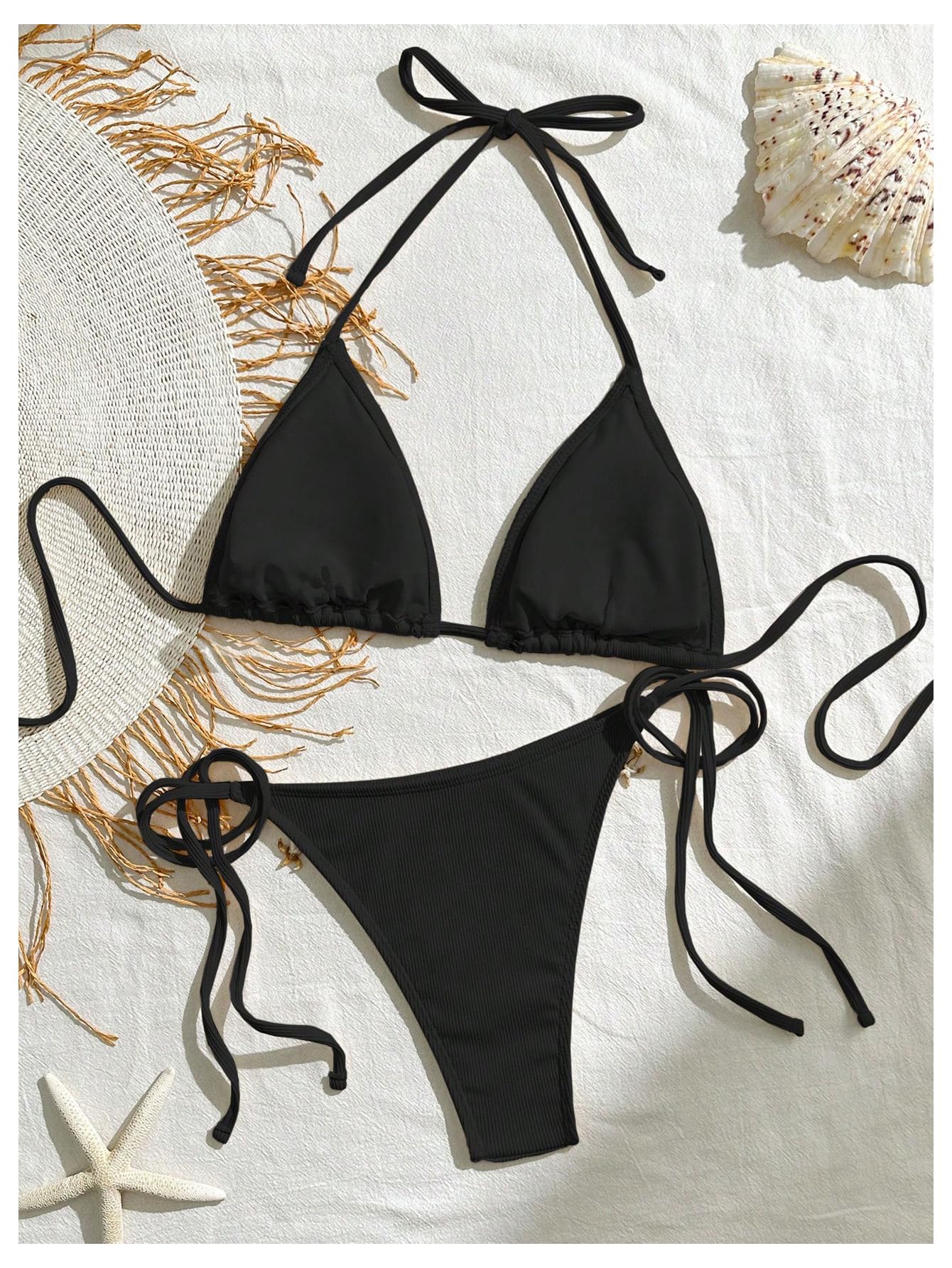 Women's 2 Piece Sexy Halter Triangle Bikinis Seashell Tie