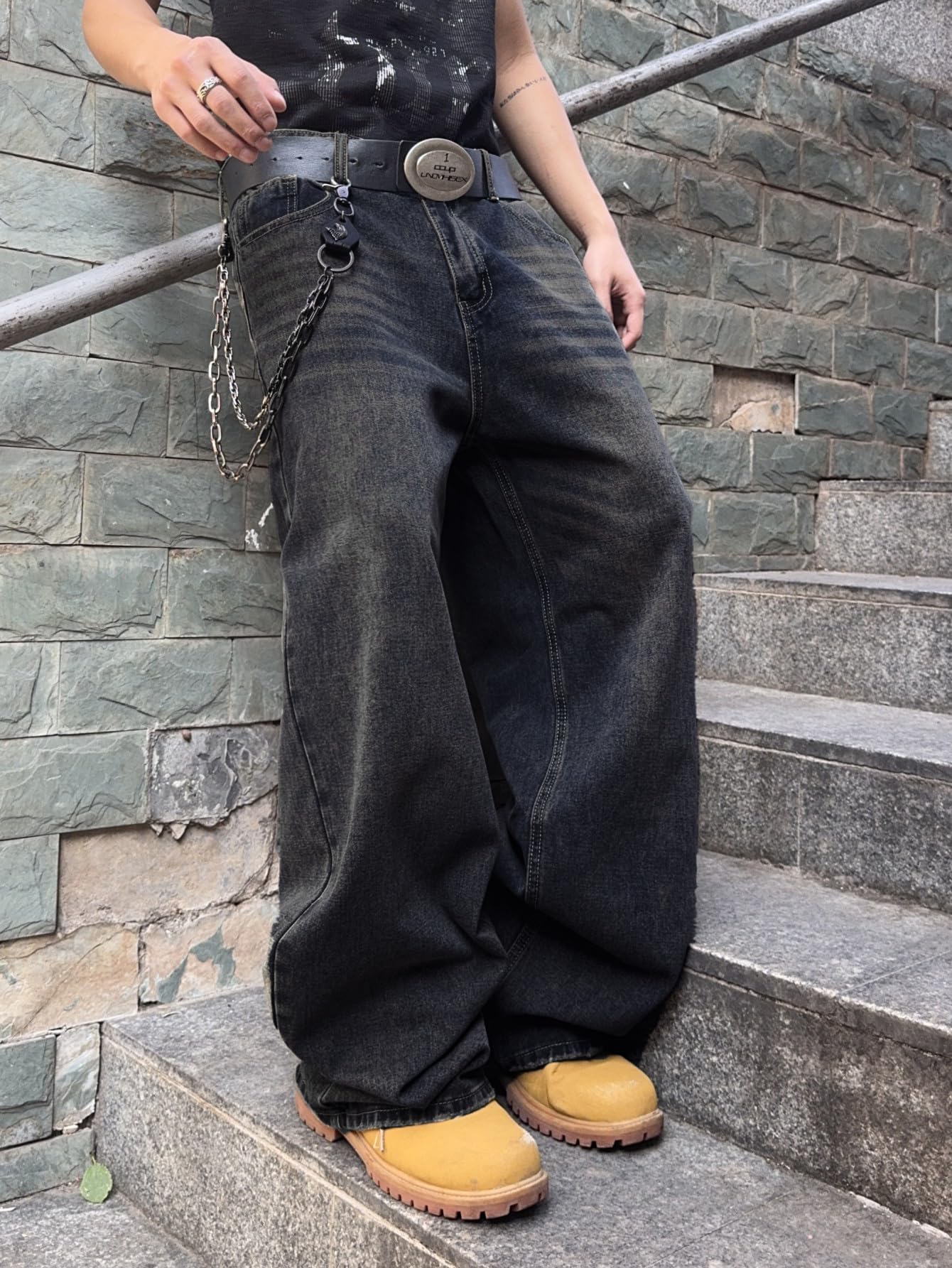 Mens Streetwear Hip Hop Baggy Wide Leg jeans