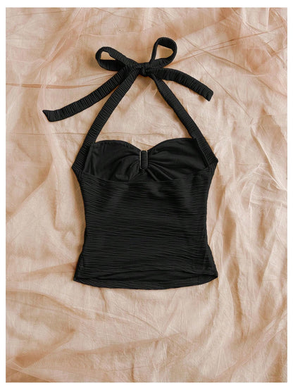 Women's V Neck Halter Tops Open Back