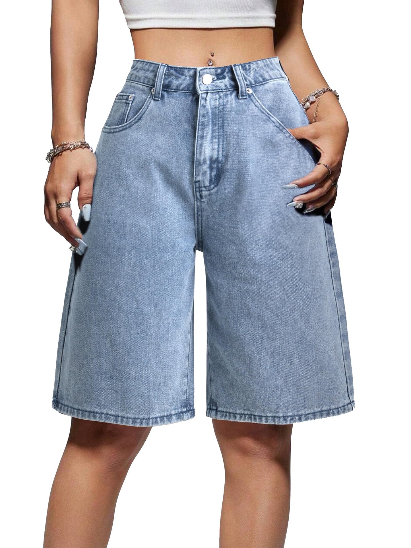 Women Baggy Jeans Jorts Outfits Mid-Low Waisted Denim