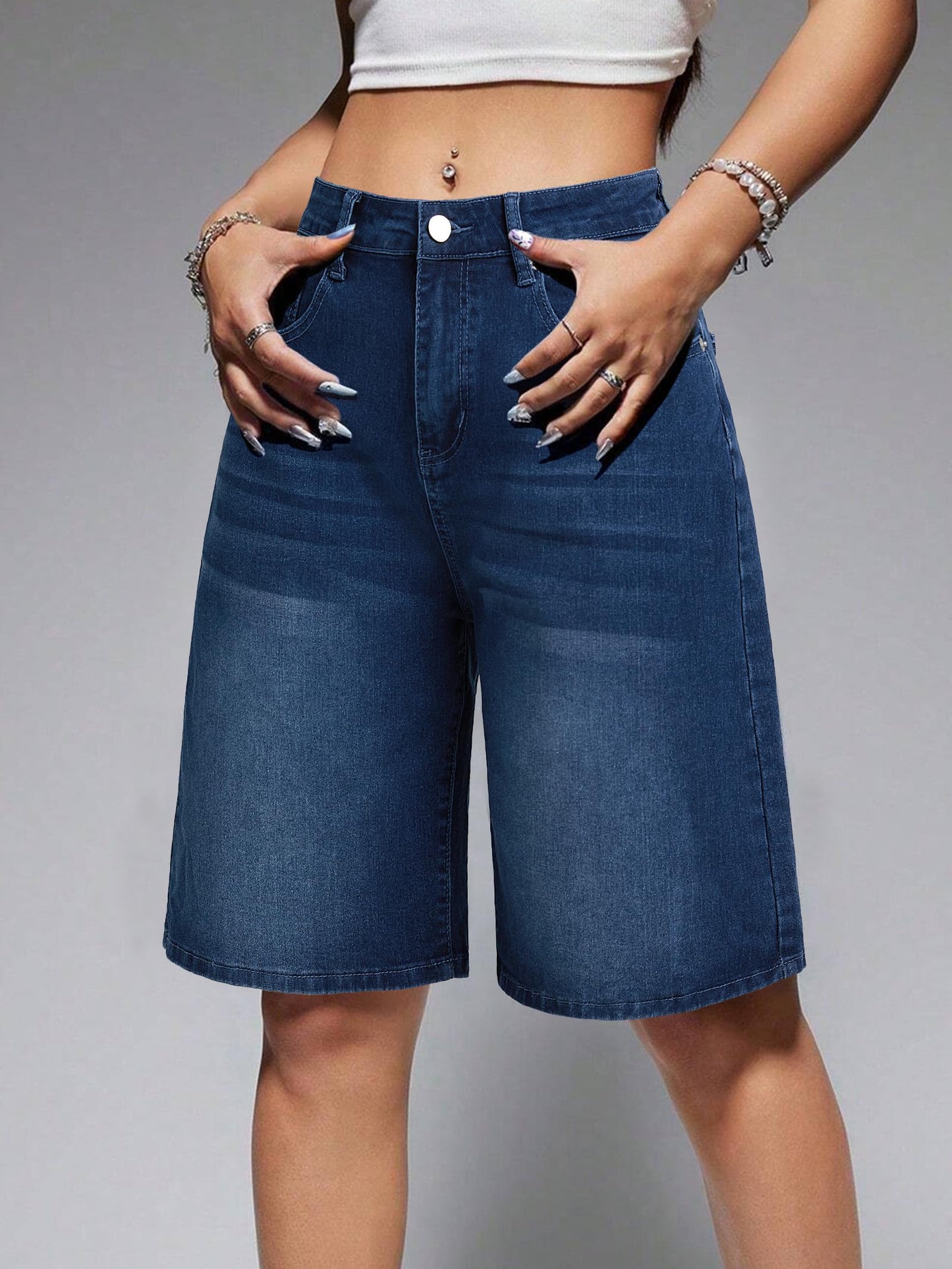 Women Baggy Jeans Jorts Outfits Mid-Low Waisted Denim
