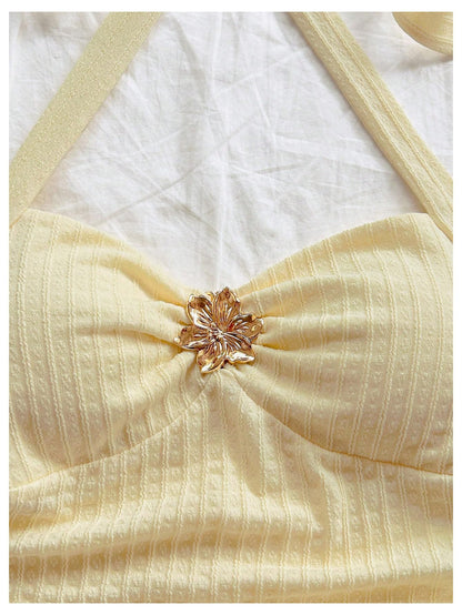 Women's V Neck Halter Tops Open Back