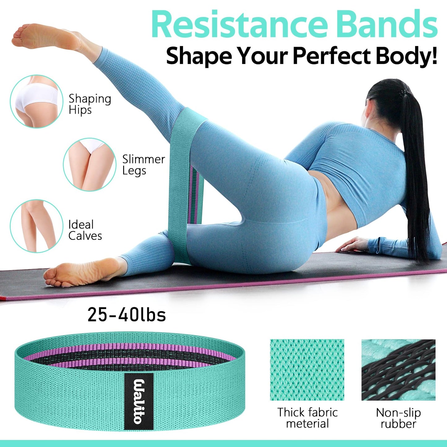 WALITO 7Pcs Barbell Pad Set for Hip Thrust - Squat Pad,Gym Accessories for Women with Bar Bad,Bench Press, with Gym Ankle Straps,Resistance Bands for Working Out,Lifting Strap,Carry Bag