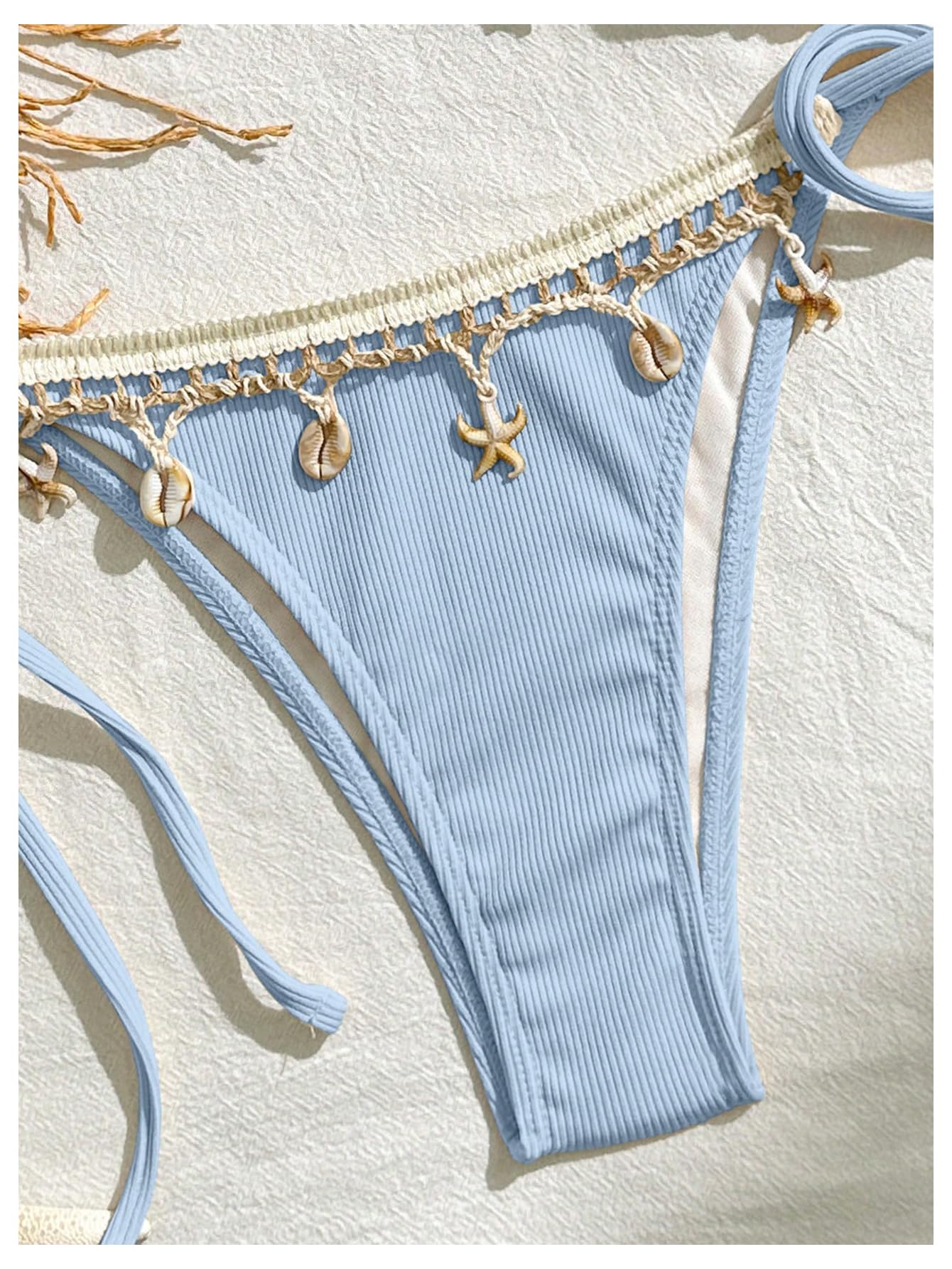 Women's 2 Piece Sexy Halter Triangle Bikinis Seashell Tie