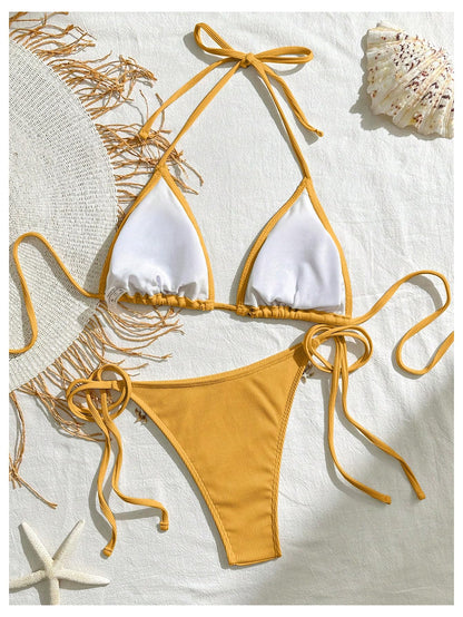 Women's 2 Piece Sexy Halter Triangle Bikinis Seashell Tie