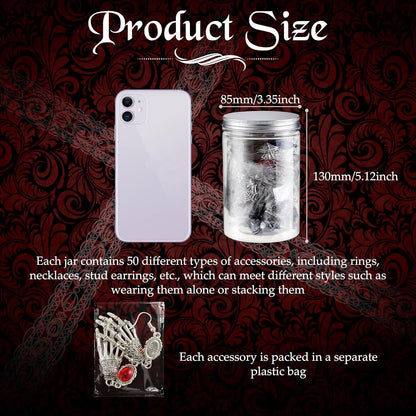 Gothic Jewelry Jar, 50pcs Gothic Jewelry Set