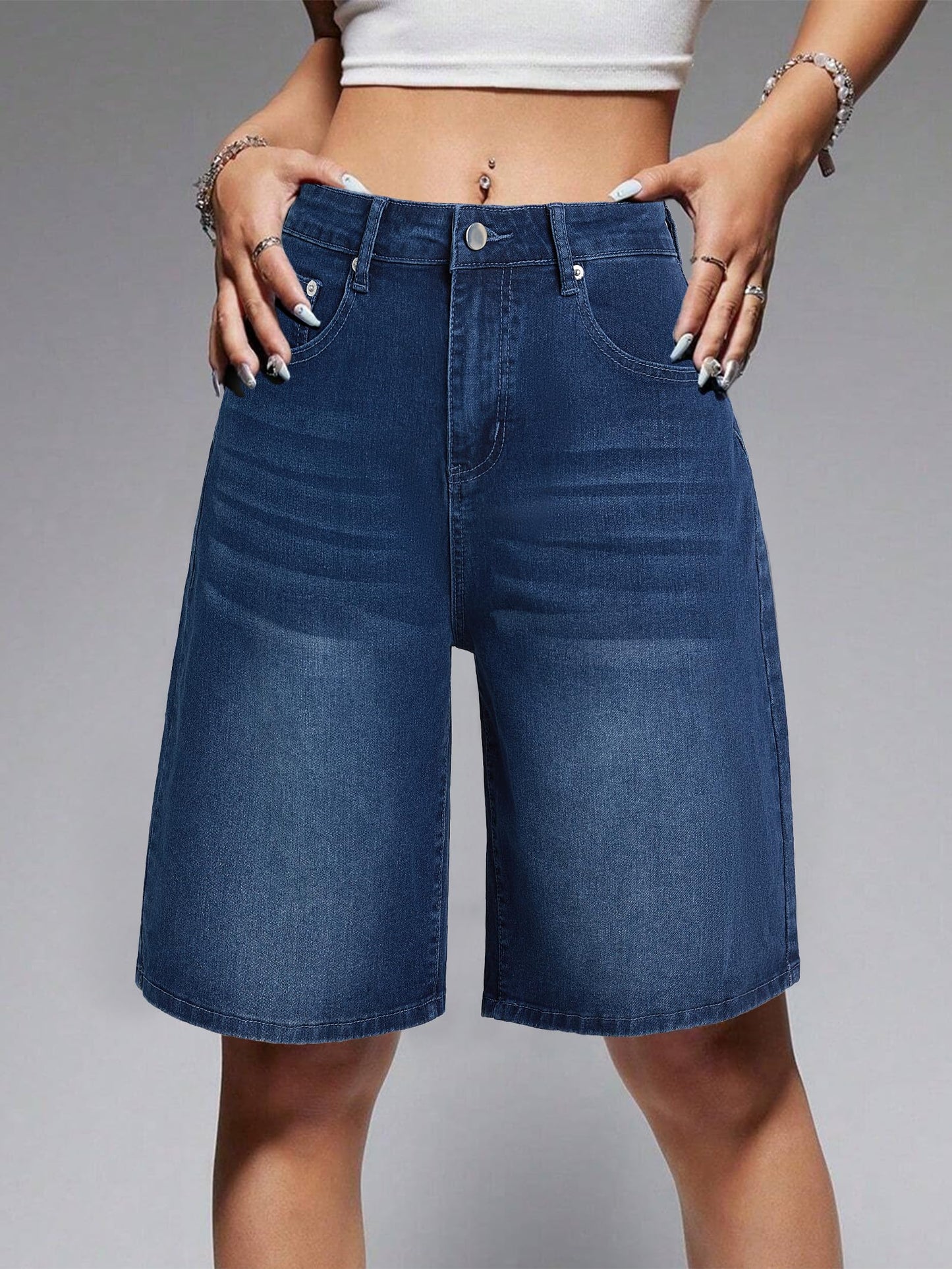 Women Baggy Jeans Jorts Outfits Mid-Low Waisted Denim