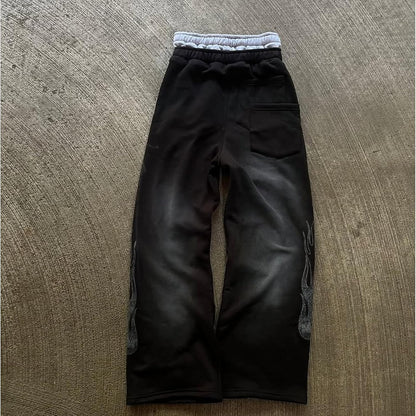 Double Waisted Sweatpants Men Graphic Embroider Y2k Sweatpants