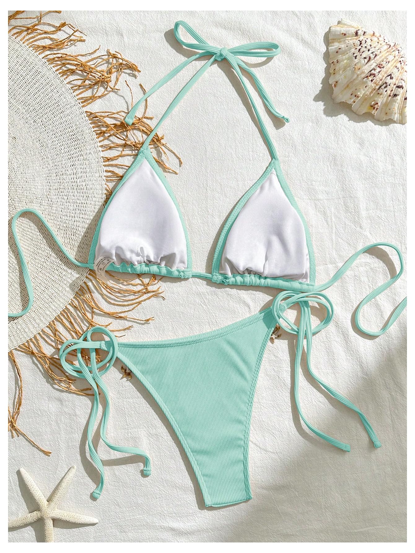 Women's 2 Piece Sexy Halter Triangle Bikinis Seashell Tie