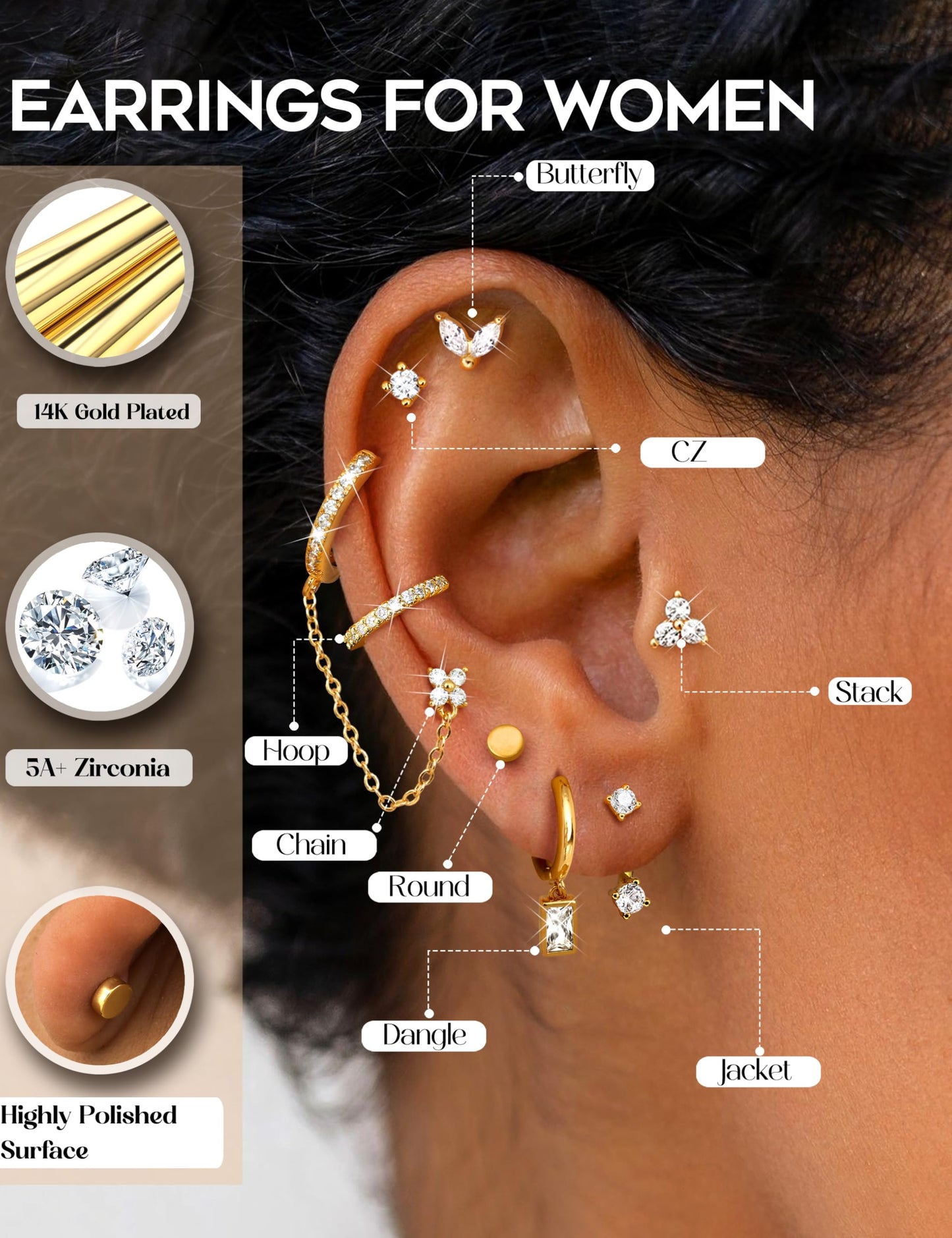 Small Hoop Stud Earrings Stacks for Women