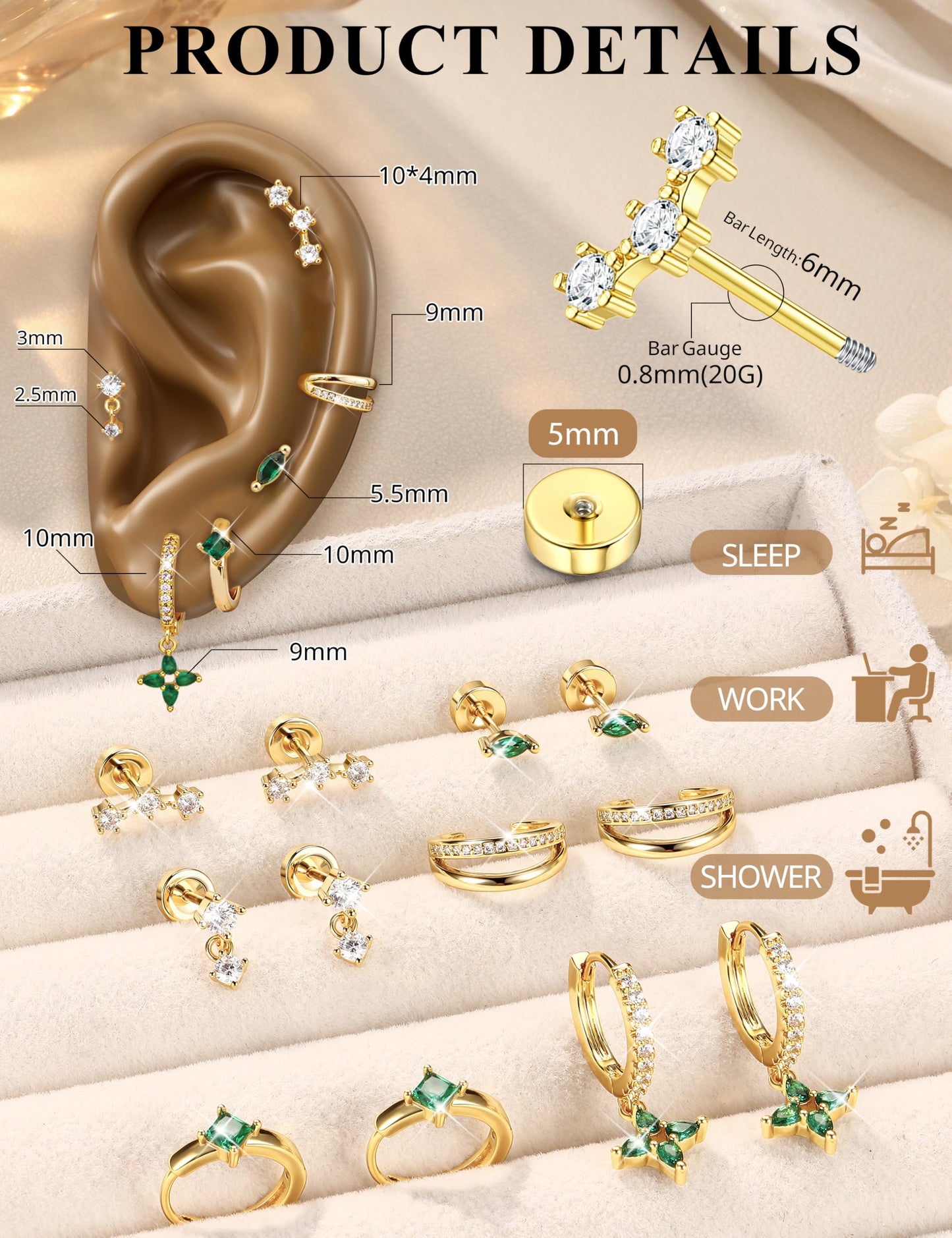 6 Pairs Silver Earrings Stacks for Women