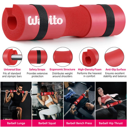WALITO 7Pcs Barbell Pad Set for Hip Thrust - Squat Pad,Gym Accessories for Women with Bar Bad,Bench Press, with Gym Ankle Straps,Resistance Bands for Working Out,Lifting Strap,Carry Bag