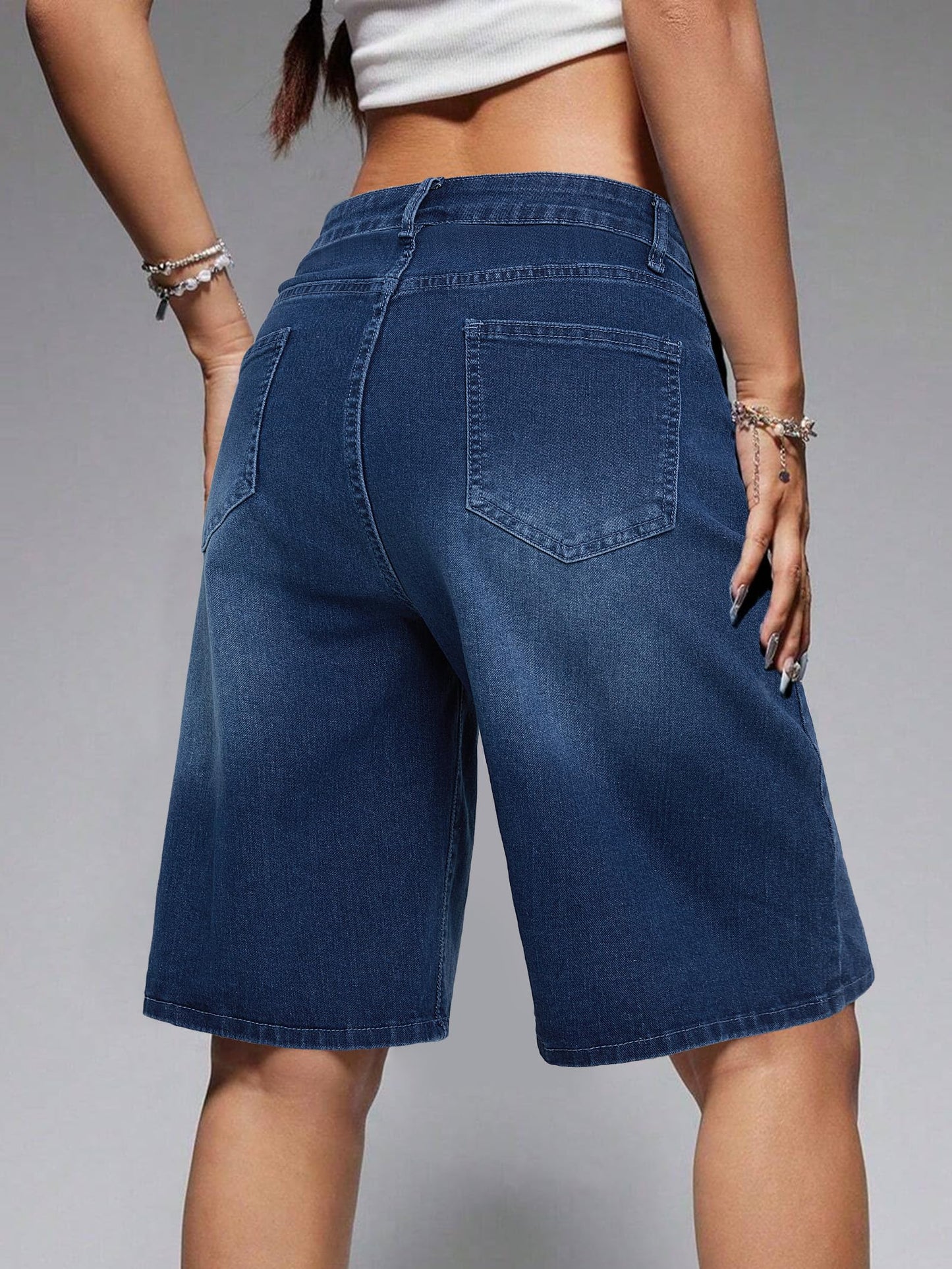 Women Baggy Jeans Jorts Outfits Mid-Low Waisted Denim