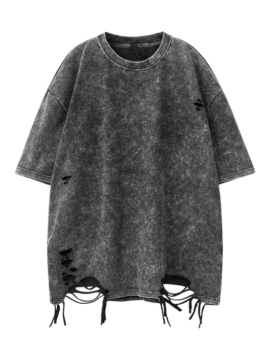 VIPWOLF Men's Grunge Graphic Oversized Tee Shirts Y2K Vintage Short Sleeve Acid Wash Distressed T Shirt Top