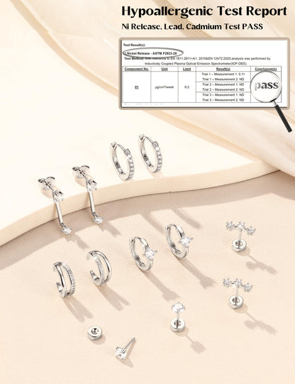 6 Pairs Silver Earrings Stacks for Women