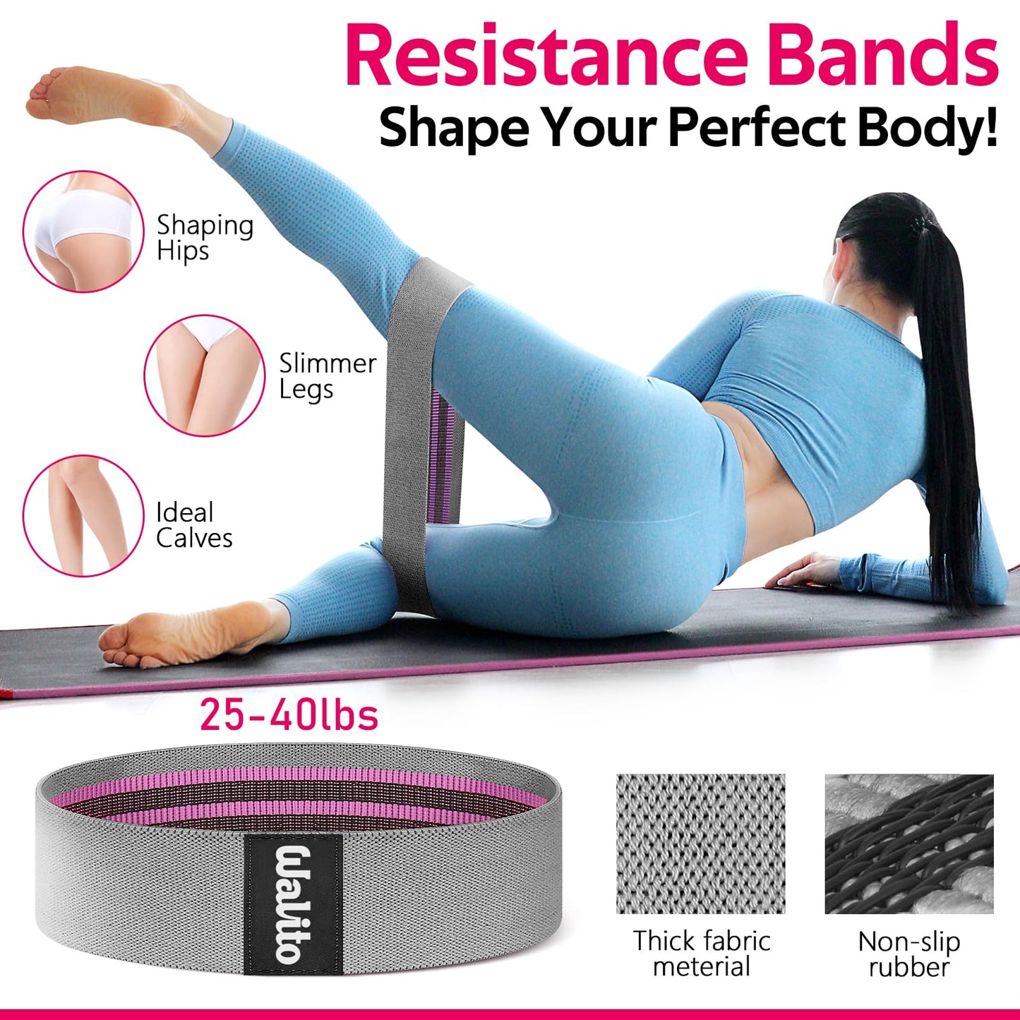 WALITO 7Pcs Barbell Pad Set for Hip Thrust - Squat Pad,Gym Accessories for Women with Bar Bad,Bench Press, with Gym Ankle Straps,Resistance Bands for Working Out,Lifting Strap,Carry Bag