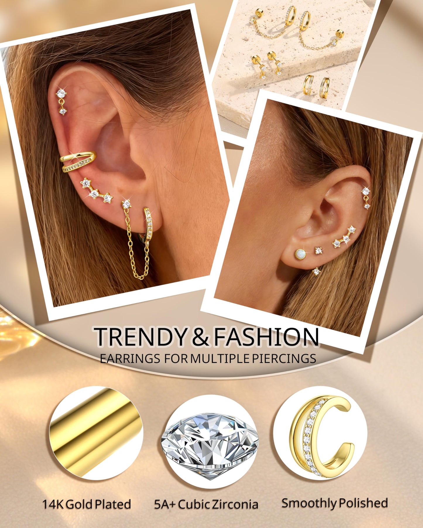 6 Pairs Silver Earrings Stacks for Women