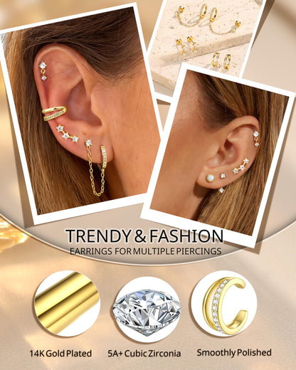 6 Pairs Silver Earrings Stacks for Women